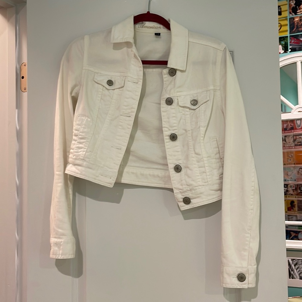 cropped white AE denim jacket